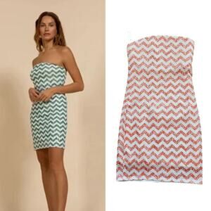 Kasia Sequin Strapless Mini Dress Chevron Orange / White Size M  NWT